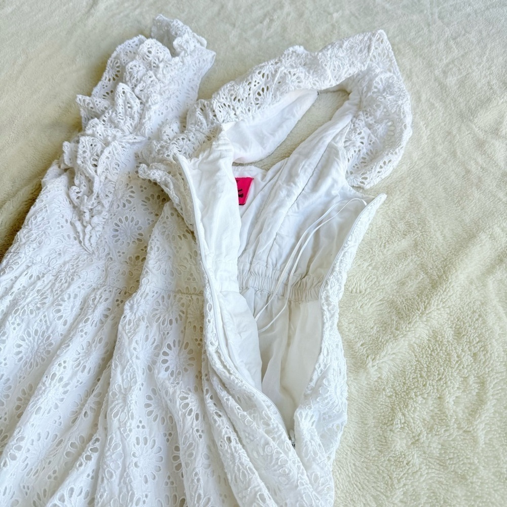 J. Crew Eyelet Cotton White Sleeveless Ruffle Maxi Dress L (14) - Picture 8 of 11